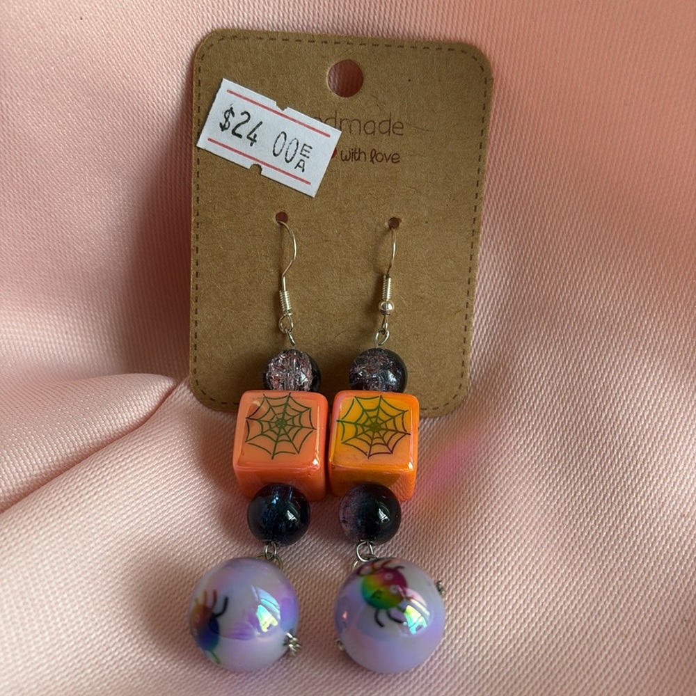 Halloween Acrylic Spider Dangled Glass Beaded Earrings